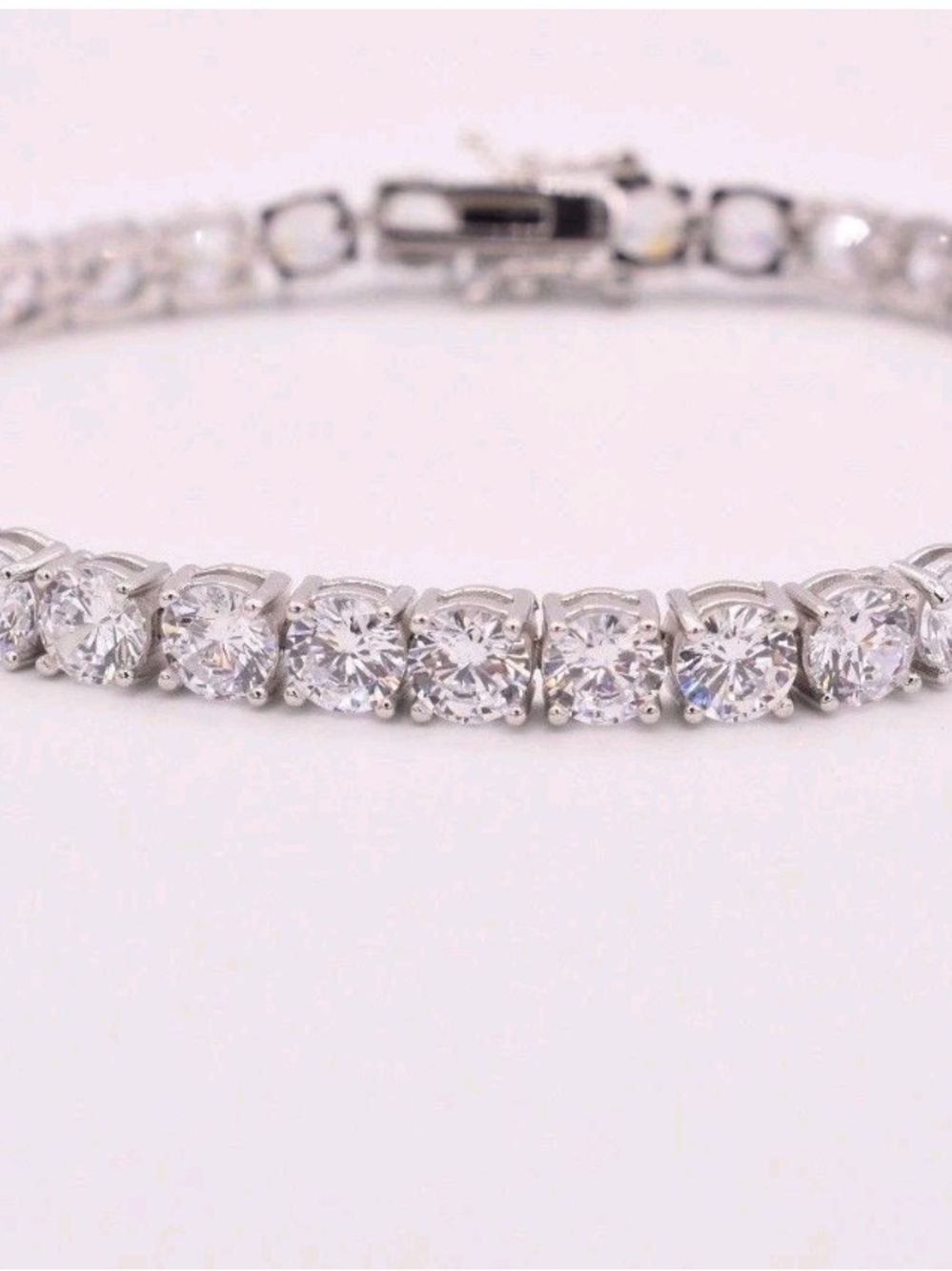 5mm Round Cut Sparkling Prong Set Tennis Bracelet Sterling Silver 925 7inches-